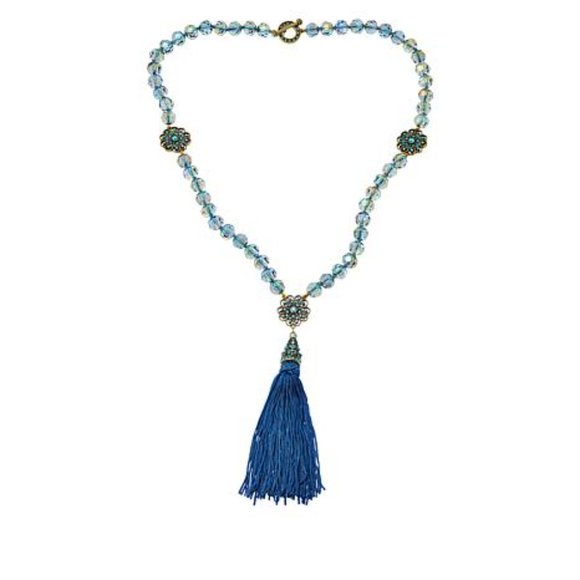 Heidi Daus "Dreams Do Come True" Simulated Pearl Drop Necklace with Tassel, Aqua - Picture 3 of 4